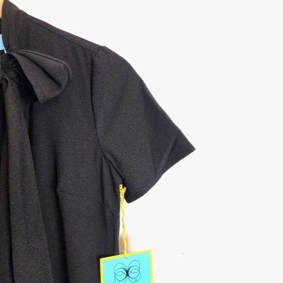 NWT Womens CeCe Bow Neck Short Sleeve Ruffle Hemline Black LBD Dress Size 0 - Picture 6 of 12